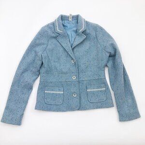 Old Navy Blazer Light Blue Tweed Dark Blue & Yellow Accents 3 Button Size Small